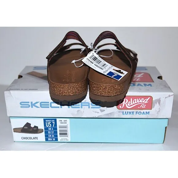 NIB Skechers Luxe Foam Relaxed Fit Sandals in Chocolate - Picture 6 of 7